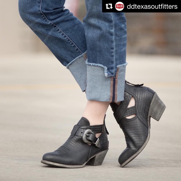 Ariat Shoes - Women's Black Cutout Leather Ankle Boots with Buckle